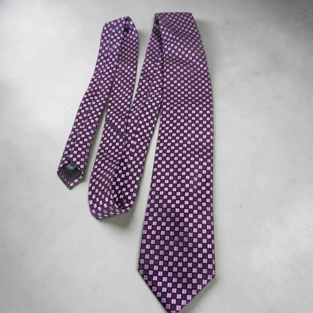 Sean John Silk Tie Mens Pink Black Checkered Grid Square Pattern VTG Y2K 3.5